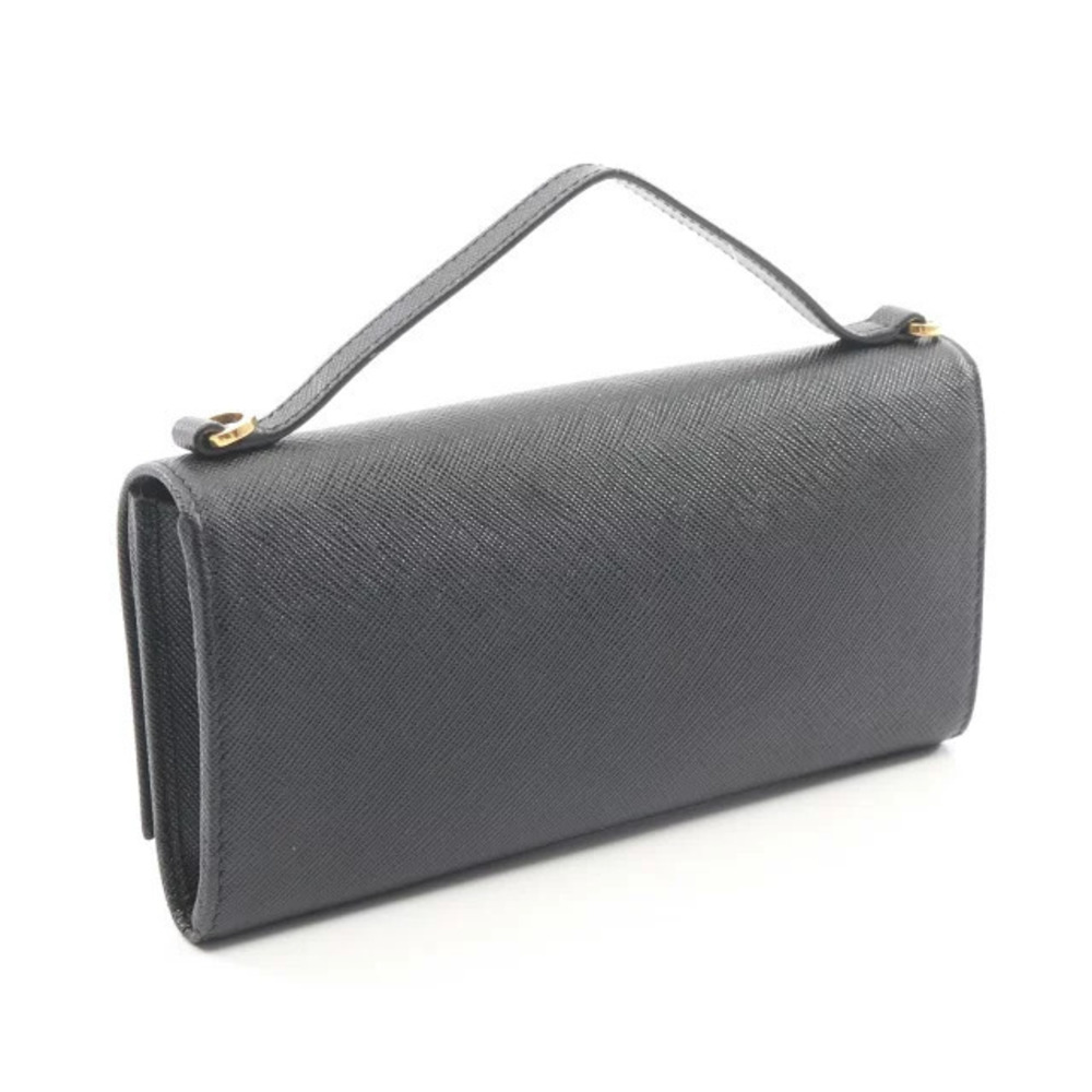 Prada Leather Shoulder Bag Saffiano Black Triangle Black